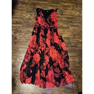 Alexa B Nites Red Black Floral Chiffon Formal Maxi Dress Sz:14W